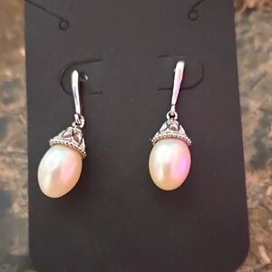 Elegant Silver and Pearl Drop Earrings